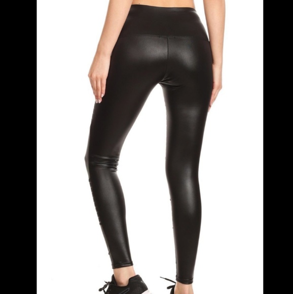 Faux Leather Mesh Leggings - Picture 2 of 4